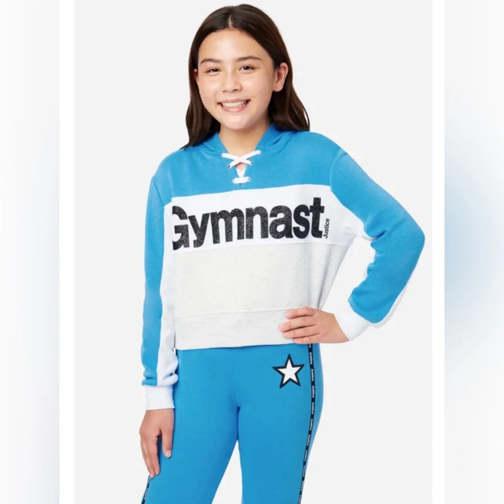 Justice Girls Medium Gymnast Hoodie & Joggers Set – Malibu Aqua - EUC